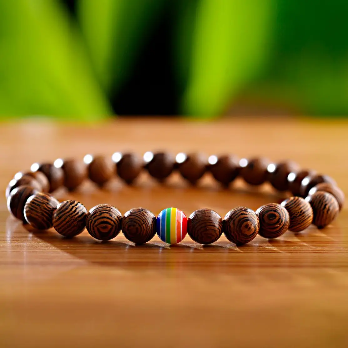 Bohemia Wooden Beads Bracelet For Men Women Elastic Natural Onyx Lava Stone Rainbow Bead Stretch Bracelets Yoga Healing Jewelry