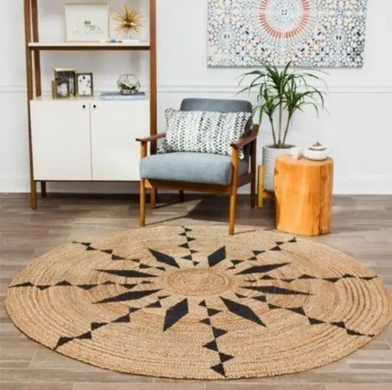 Round Rug Tie Dye Ikat Pattern Area Rugs Living Room Indigo Geometric Carpet Retro Home Decor Floor Mat Computer Chair Mats