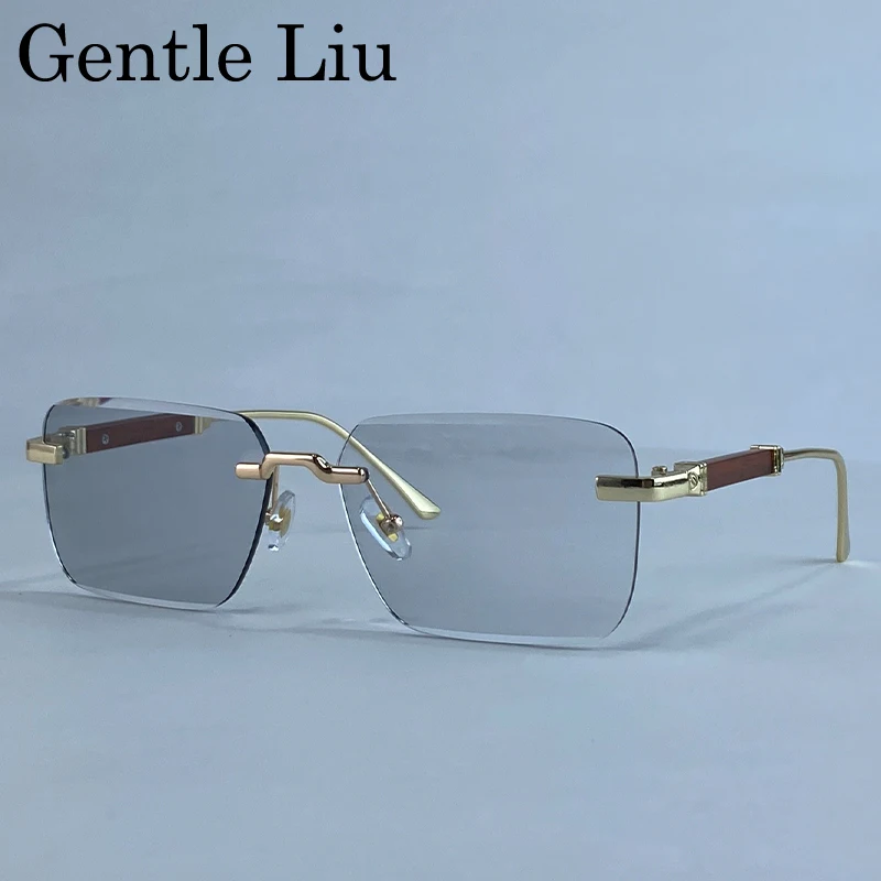 

Square Punk Rimless Sunglasses Men 2025 Luxury Brand Frameless Metal Frame Sunglass Anti Blue Light Photochromic Eyewear Shades