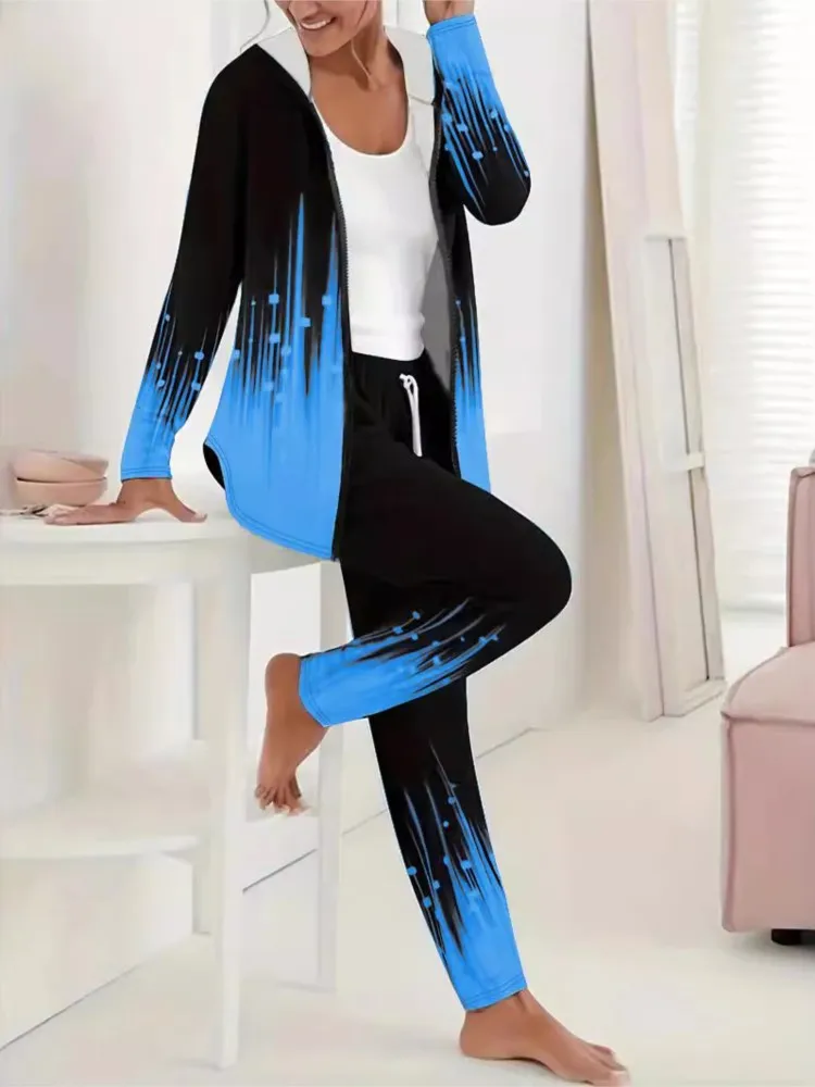 

Women's Fashion New 3D Digital Printed Pants Sets 2025 Casual Hooded Top Coat And Long Trousers Suit Female Comfortable Clothing