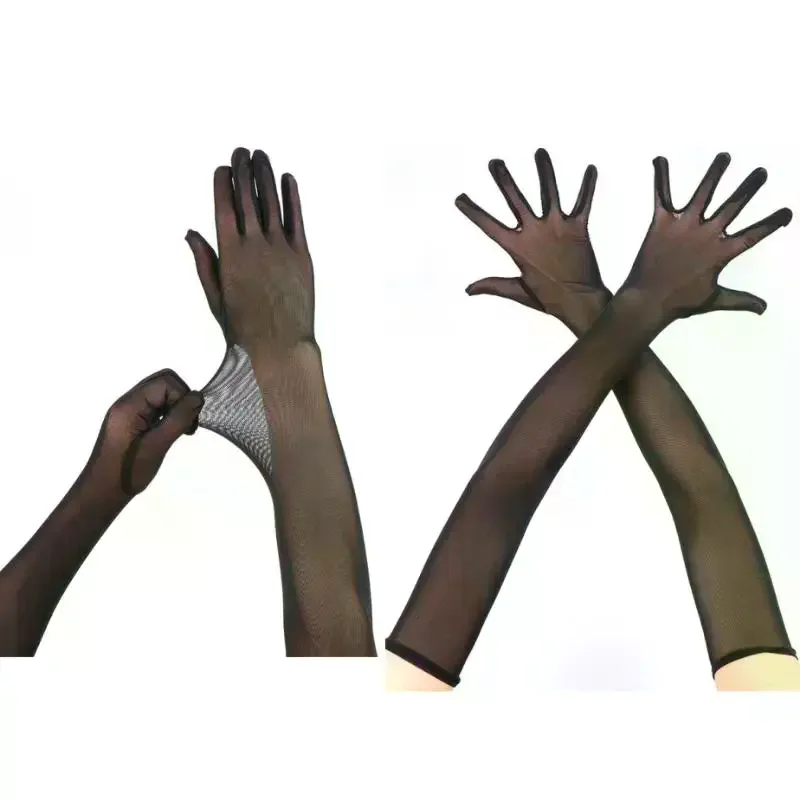 

55 см сексуальные кружевные длинные перчатки для женщин и мужчин, полые прозрачные дышащие сетчатые пряжи, эластичные для сценического выступления, вечеринки, косплея