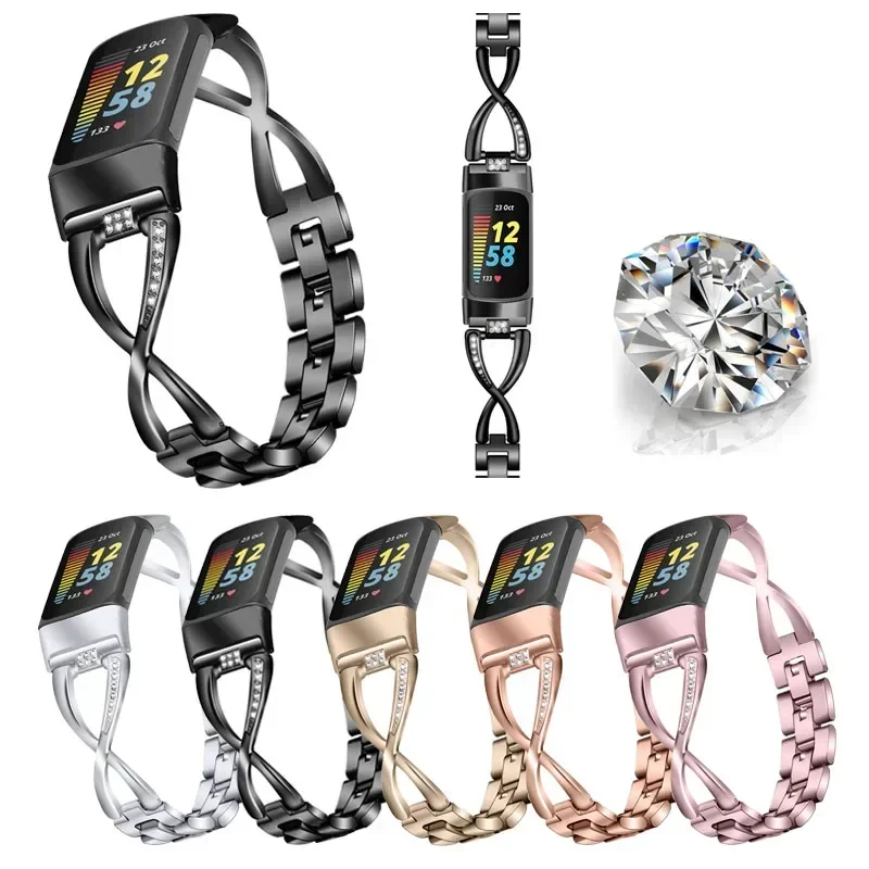 

Модный ремешок для умных часов Fitbit Charge 5, браслет для Charge 5, ремешок из цинкового сплава с алмазным покрытием, металлический ремешок Correa