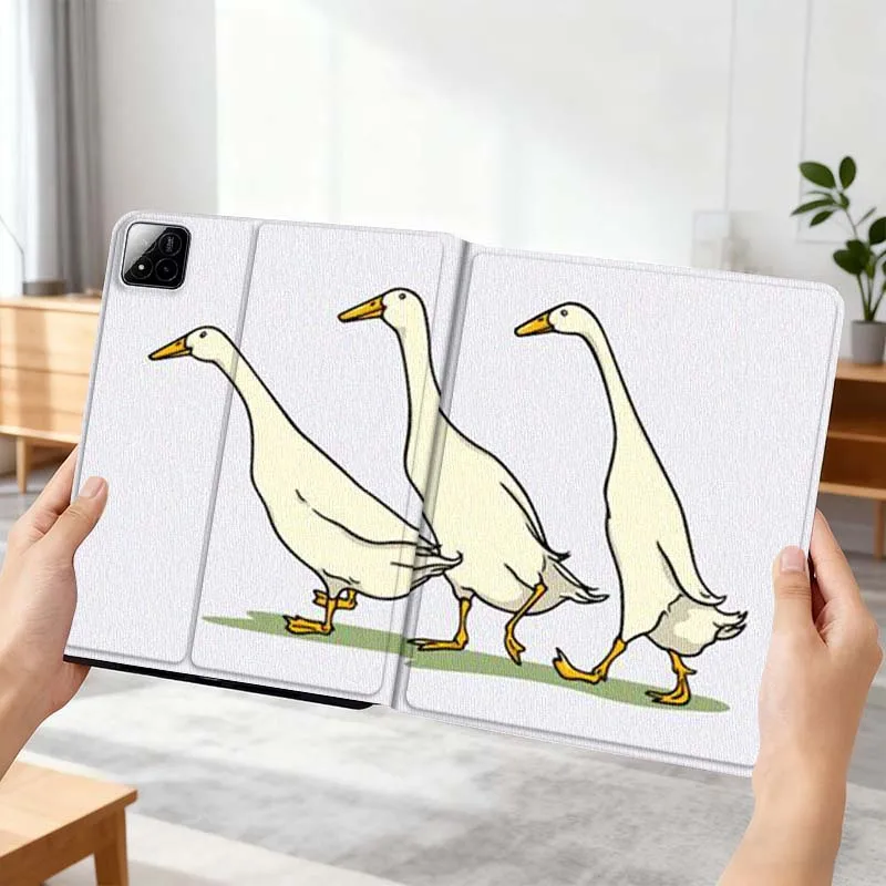 Funda Plegable para Tablet Xiaomi Mi Pad Mini 4 5 6 7 SE Pro Plus Redmi Pad 2 SE 2025 8.8 11 con Diseño de Pato Blanco Caminando, Regalo