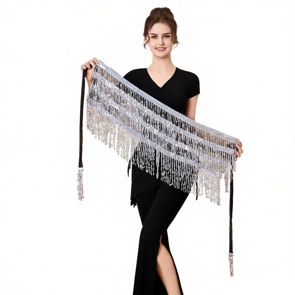 

Сексуальная юбка для восточных танцев с пайетками, цепочками и бахромой, блестящий пояс-шарф, индийский танцевальный платок, костюм для выступлений