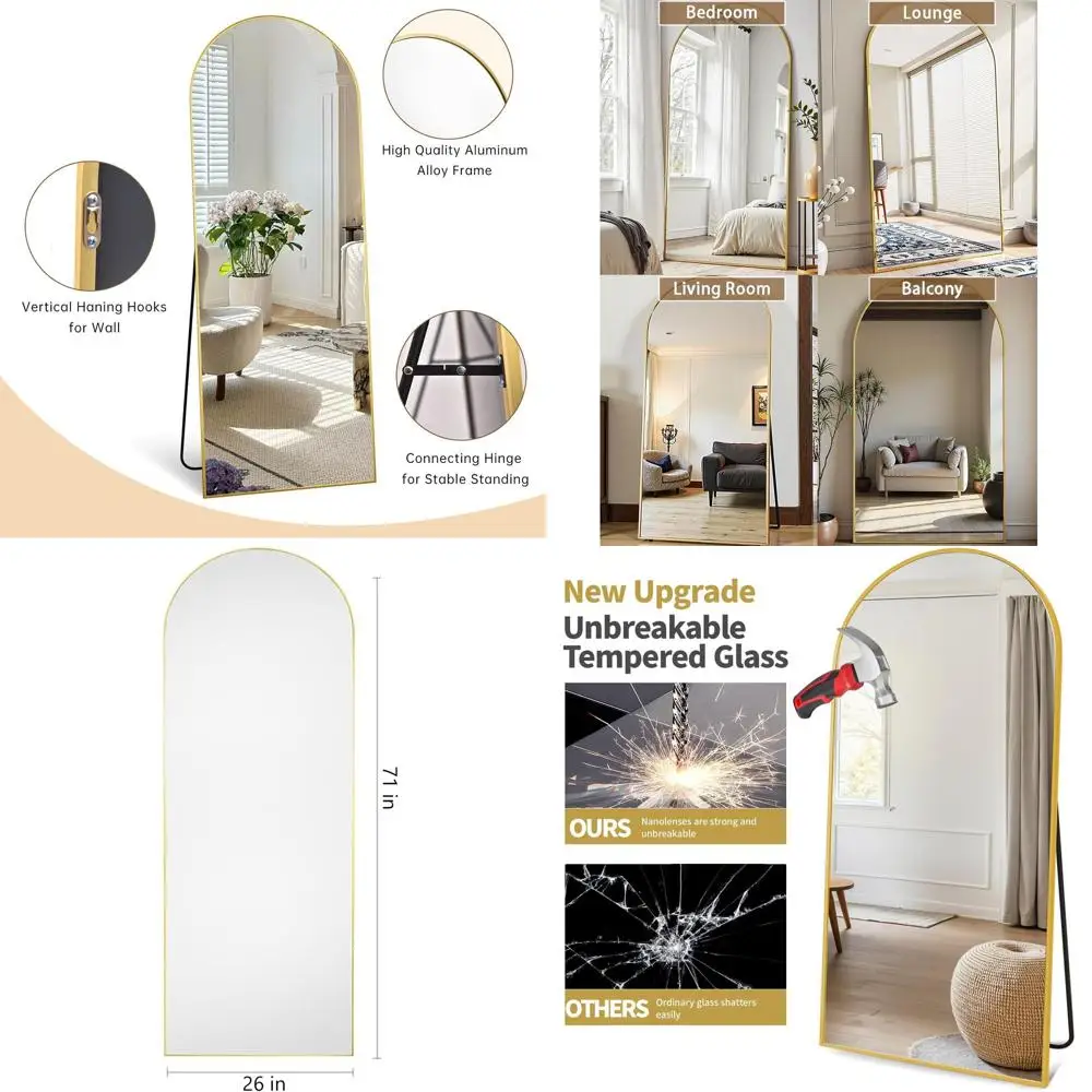 

Зеркало в полный рост с арочным каркасом, 71 дюйм, элегантное, для гостиной, спальни или гардеробной, золотистое покрытие