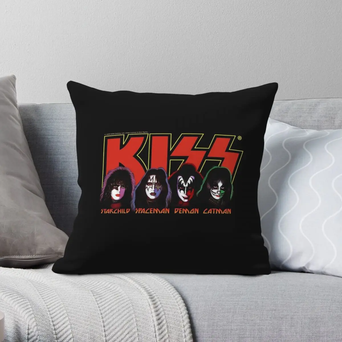 Kiss Band Logo With Members Square Pillowcase Polyester Linen Velvet Printed Zip Decor Pillow Case Home Cushion Case