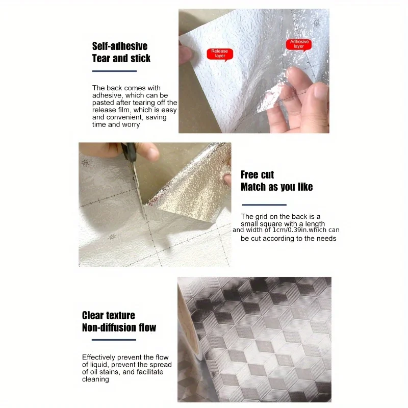 Aluminum Kitchen Stickers Waterproof Oilproof Fireproof Heat Resistant Backsplash Liner Easy Clean Durable Wall Decor Oil Proof view 6