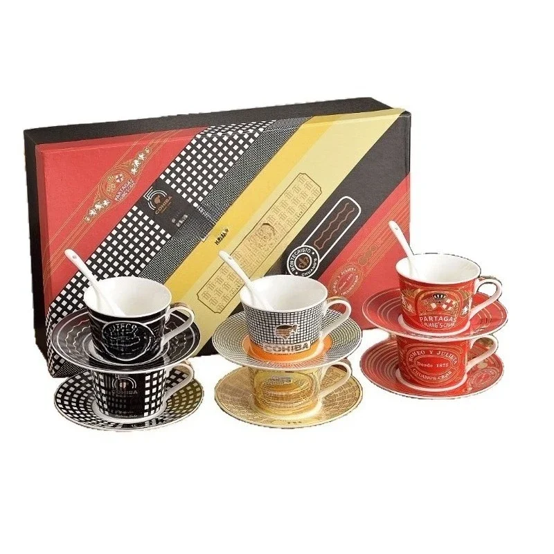 Cigar element coffee cup and saucer with spoon set office father boy leader high-end niche gift giving