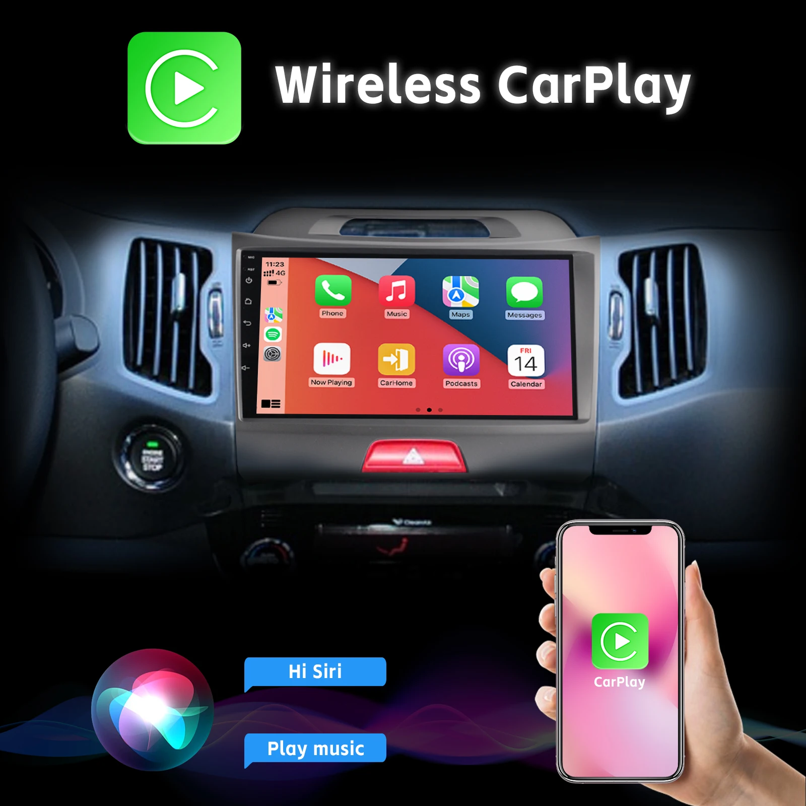 Car Radio with Wireless Carplay Android Auto 9