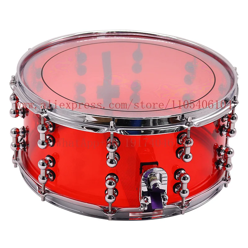 1 Piece 14X6.5 Inch Red Acrylic Snare Drum Size Color and Drum Ears