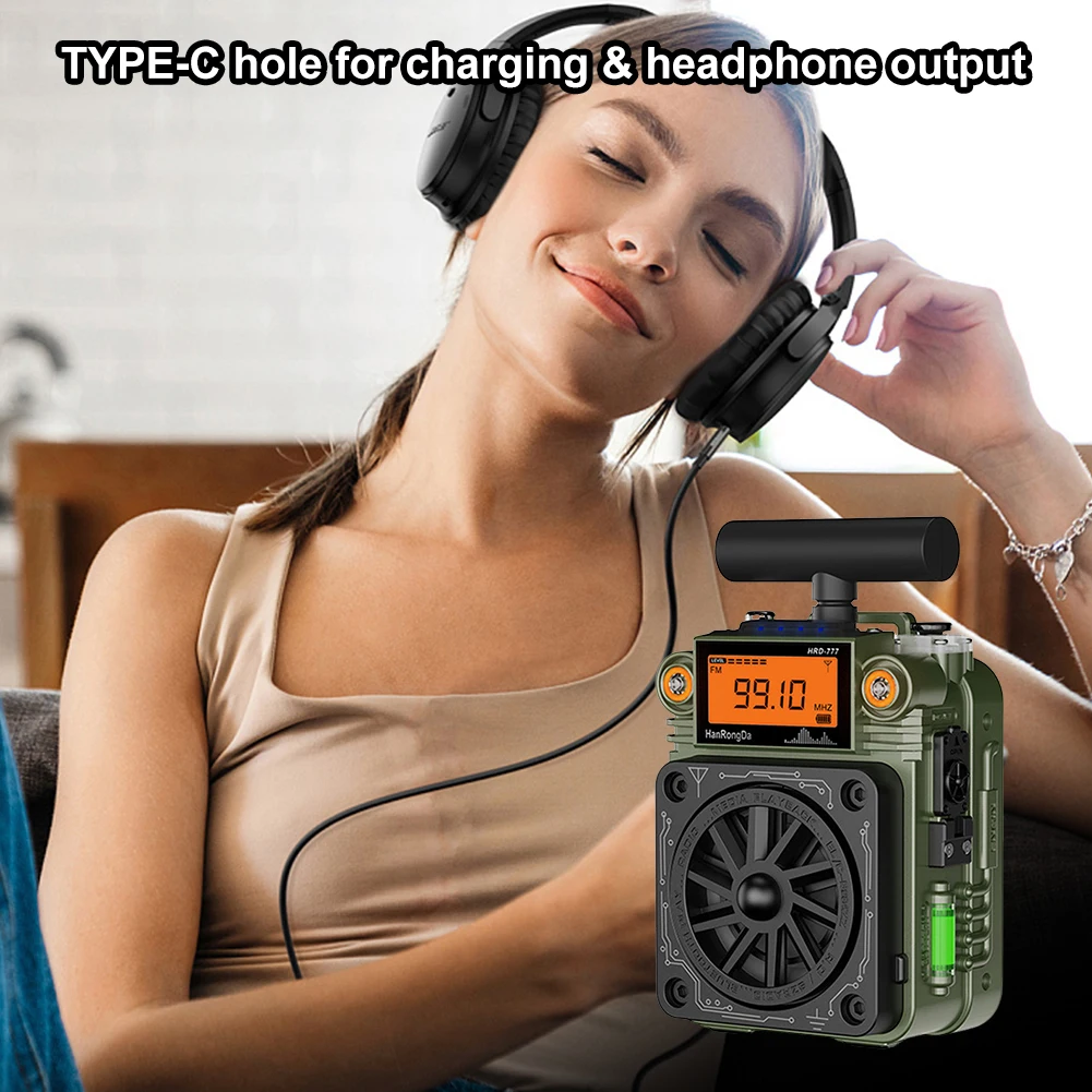 HRD-777 วิทยุฉุกเฉิน FM MW SW VHF WB Full-Band Bluetooth วิทยุปลายนิ้ว Gyroscope มินิวิทยุ Multi-Function Mini ลําโพง