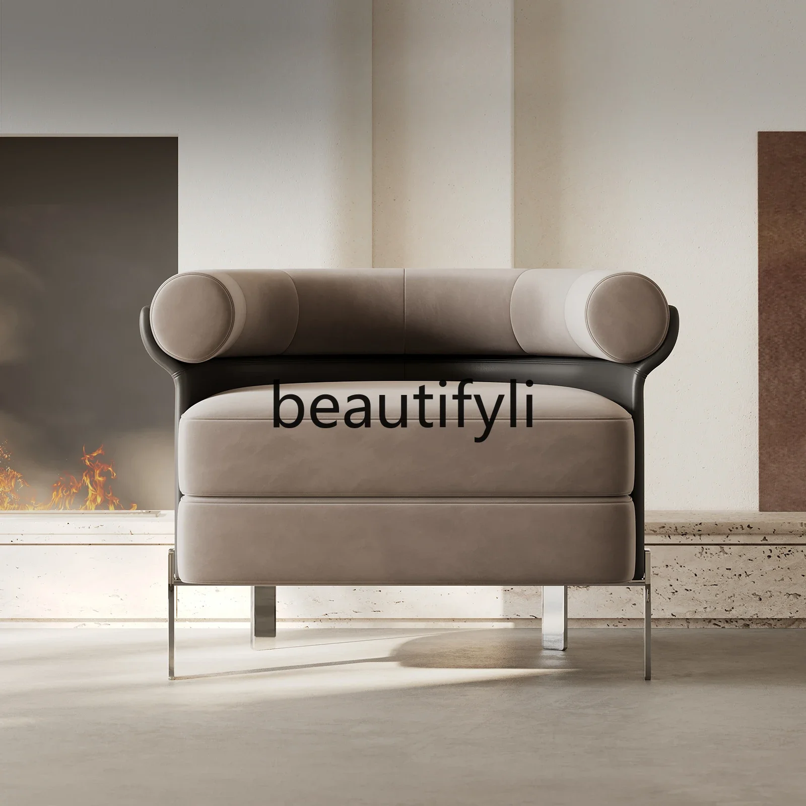 Italian minimalist single sofa chair leather designer light luxury reading negotiation leisure chair