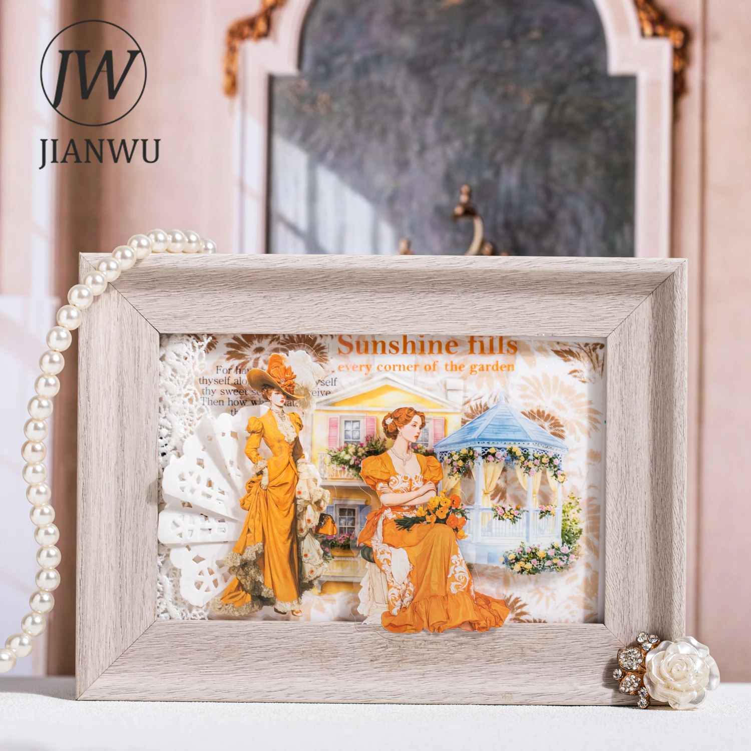 JIANWU Rococo Banquet Series Vintage Character Landscape Material Collage PET Sticker Creative DIY Journal Stationery view 5