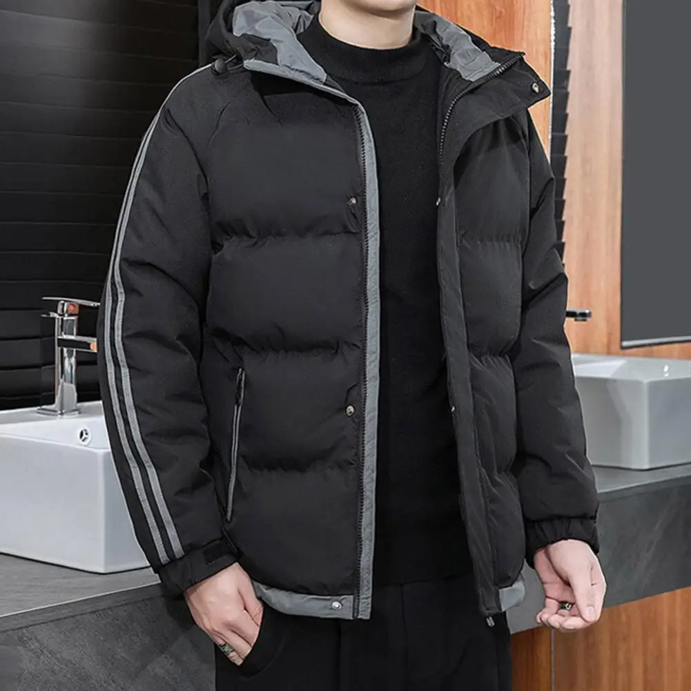 Trendy Men Jacket Autumn Winter Men Outerwear Cotton Padded Fluffy Filling Hood Jacket Coat Coldproof