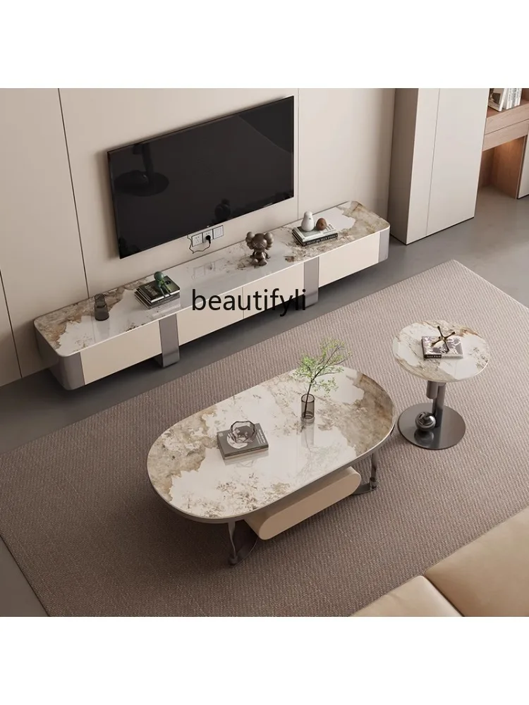 Italian Style Light Luxury Modern Minimalist Stone Plate Coffee Table Assemblage Zone Drawers Creative Living Room Home