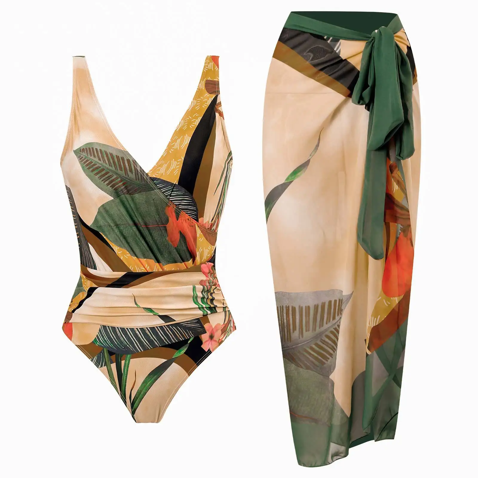 Bañadores de talla grande de una pieza para mujer, Bikini Floral Sexy, Monokini, traje de baño con Control de barriga, falda de busto grande