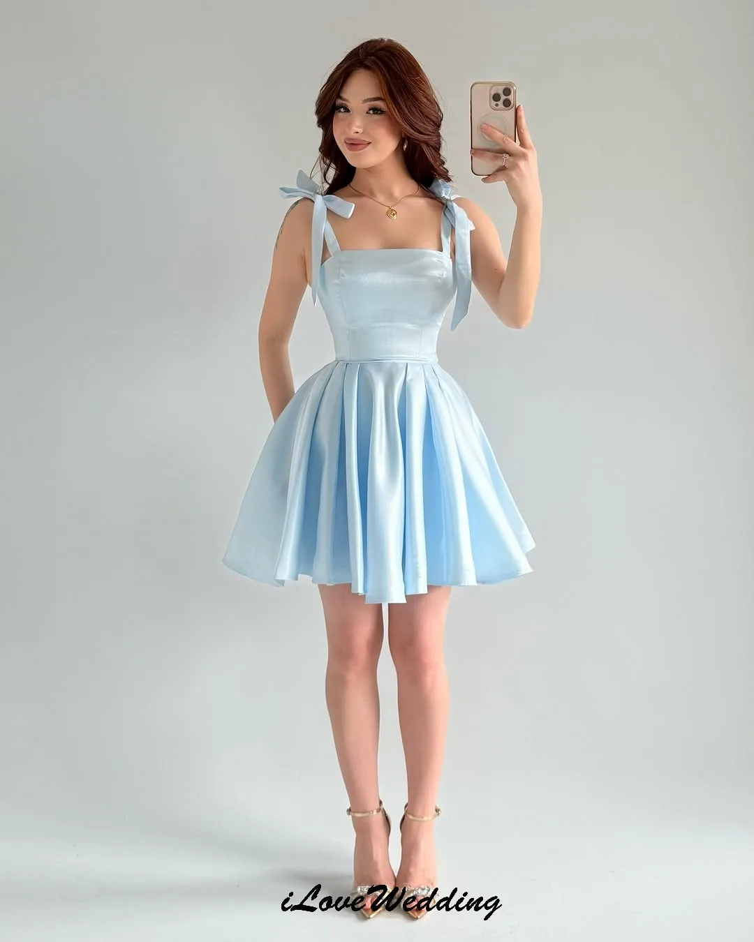 Sky Blue Homecoming Dresses 2025 A-Line Woman Party Dress Mini-Length Satin Prom Dresses Ruched Lace-Up Backless Sexy Customized