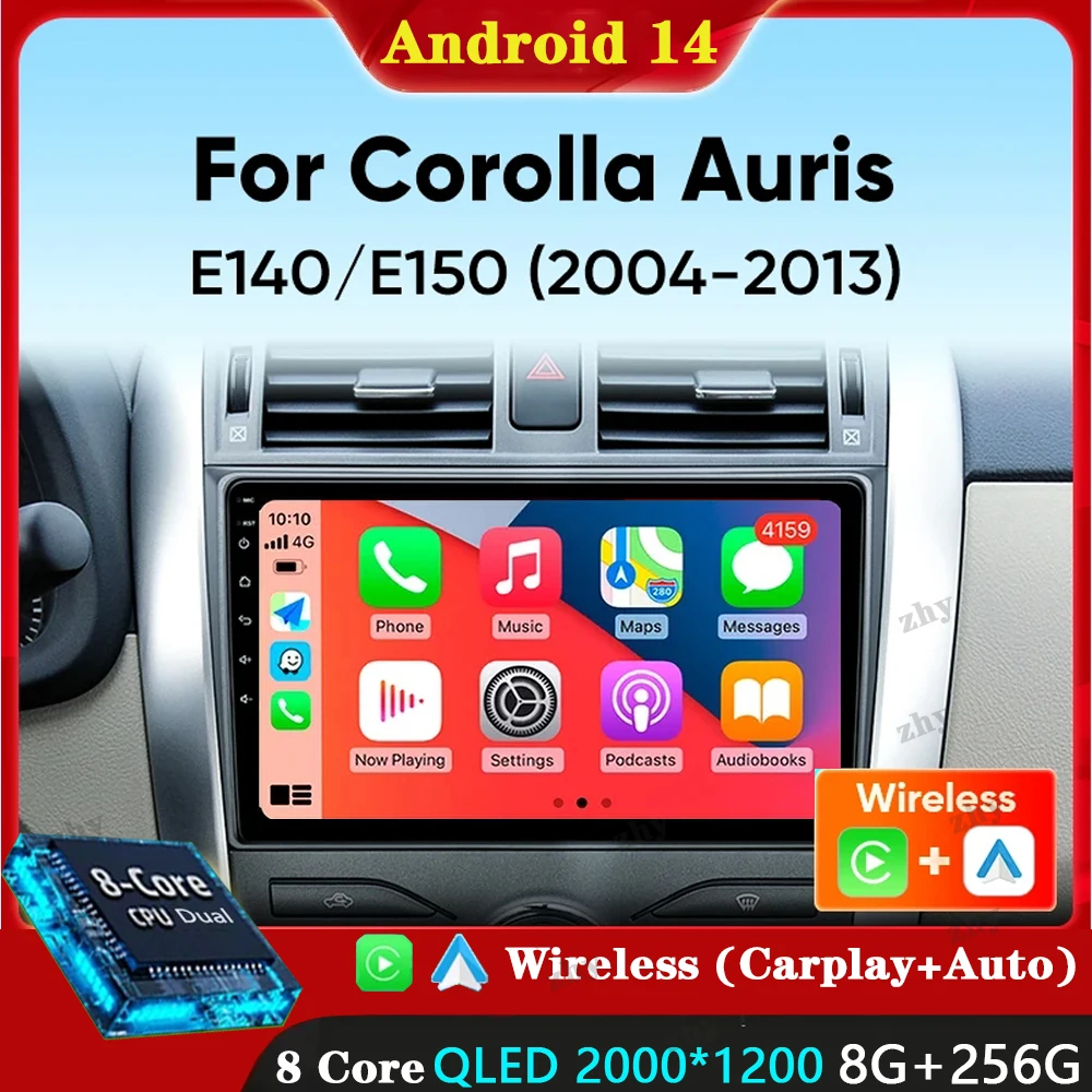 Android 14 For Toyota Corolla E140/150 Auris E180 2004-2013 Carplay Car Radio   Navigation Multimedia GPS Player Stereo WiFi+4G