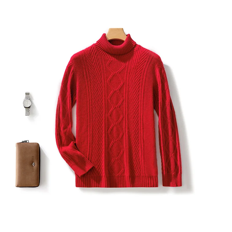 Autumn Winter 100% Merino Wool Turtleneck Casual Solid Color Men's Sweater Pullover Cashmere Soft Long Sleeves Clothing Top