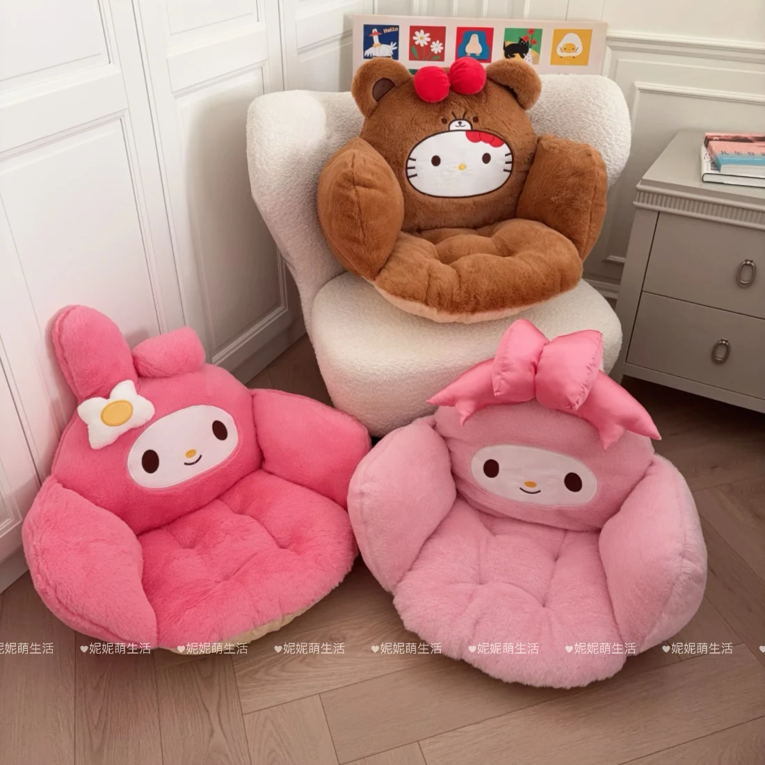 CUte Sanrio Winter Warm Hello Kitty My Melody Pluche Stoelkussen Zacht Cartoon Zitkussen Zitkussen Schattig Bureaustoelkussen