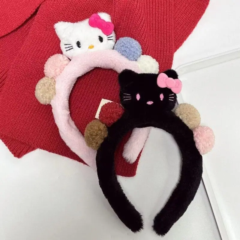 

Girly Heart Kawaii Sanrio Anime Hello Kitty Headband Cute Cartoon Kt Cat Face Pressure Hair Clip Accessories Gifts for Girls