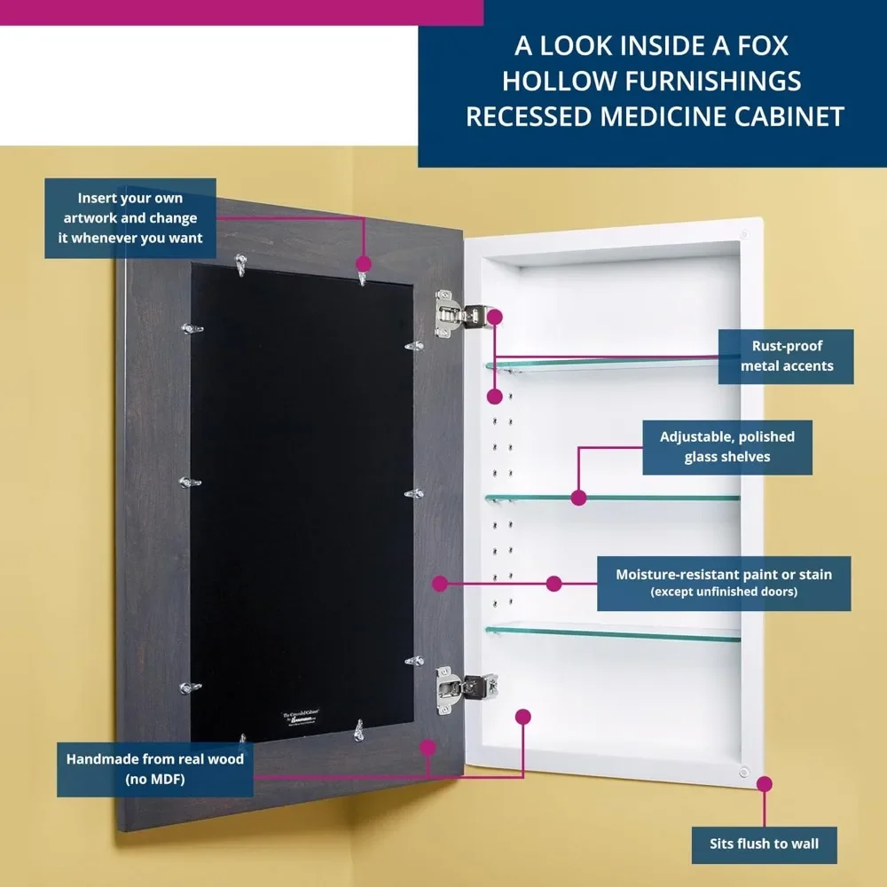 Mirror Cabinets, 14x24 Recessed Concealed Medicine Cabinet - Hidden Wall Storage and Home Decor, Mirror Cabinets