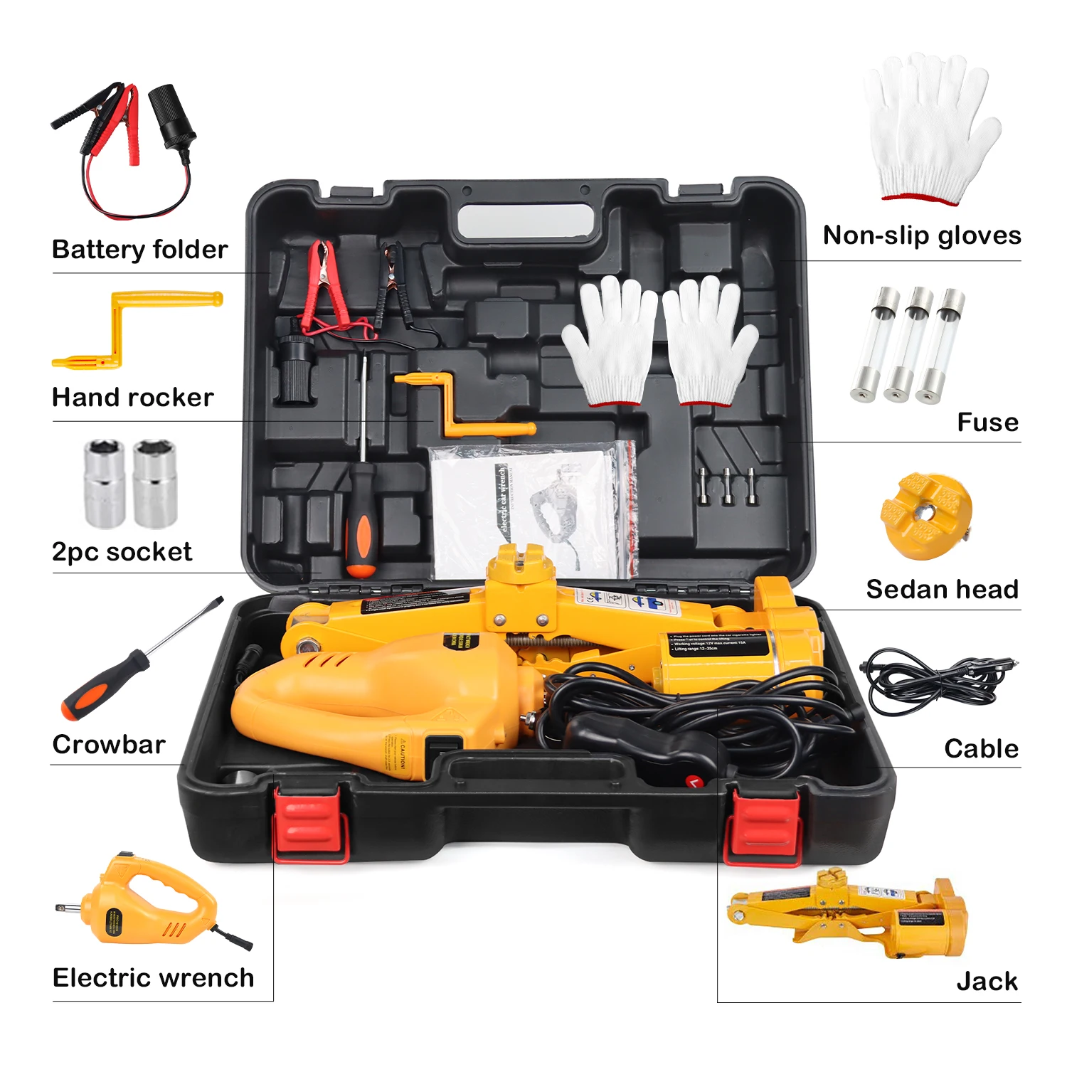 12 V Automotive Electric Car Jack Kit 2 Ton Steel Tire Wheel Repair Tool Kit