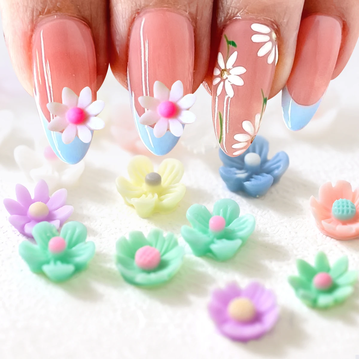 100Pcs Cute 10mm Resin 3D Colorful Mini Flower Flatback Figurines Scrapbook Wedding Applique Nail Art Decor Kawaii DIY Crafts