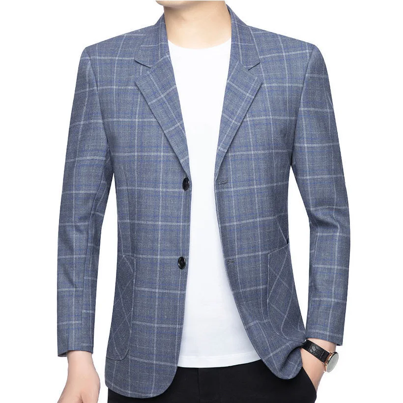 春秋のメンズコートファッションチェック柄ターンダウン襟男性ブレザー長袖スリム快適な多用途男性スーツアウター