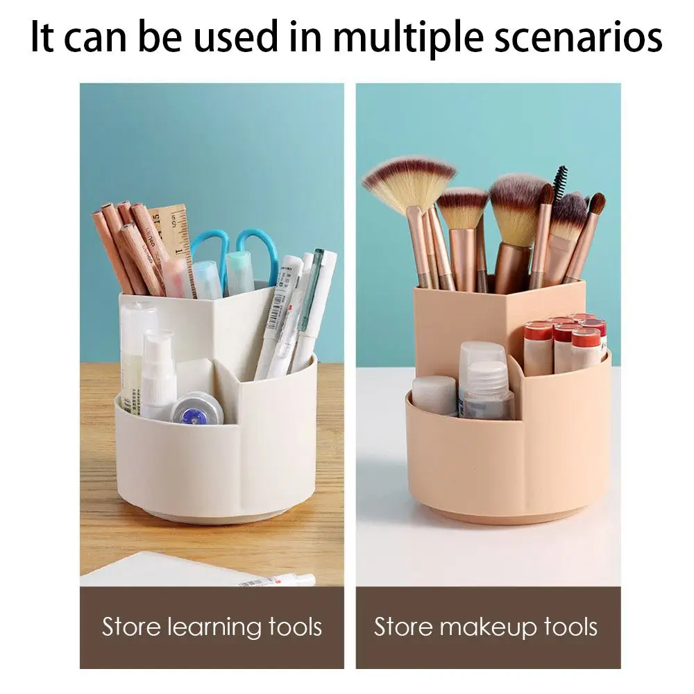 Round Plastic Anti-deformed Office Stationery Box Pen Holder Pencil Storage Box 3 Grids Storage Holder