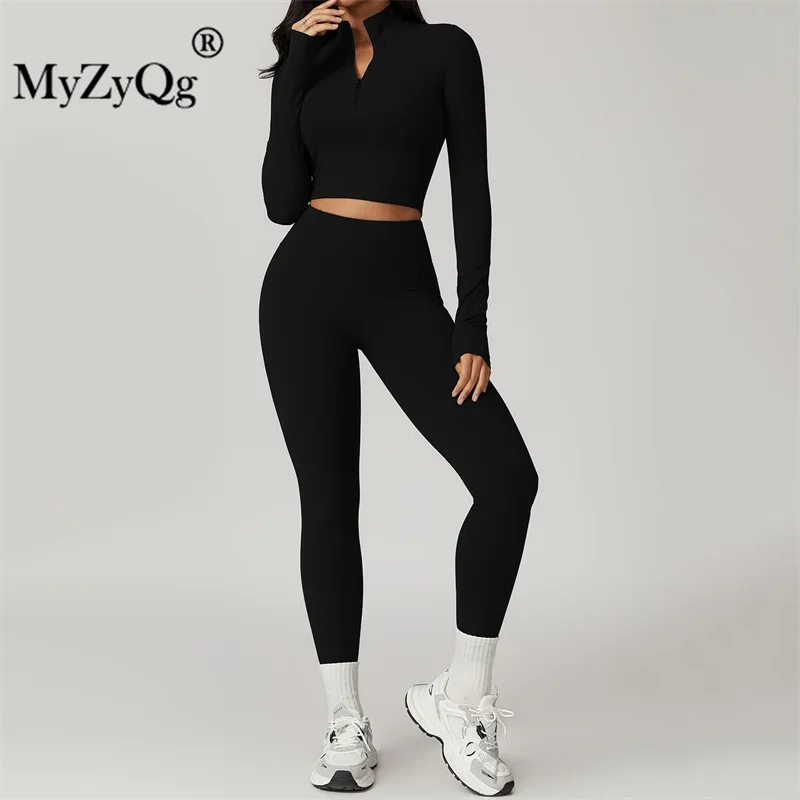 MyZyQg Women Yoga Long Sleeve T-shirts Leggings Sets Sports Fitness Running Tank Top Pant Suit Fitness 2 Piece Sets Outfits