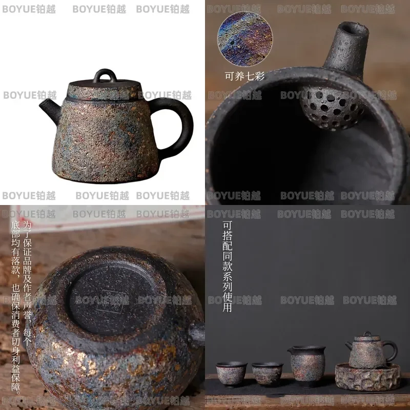 Handmade Coarse Pottery Teapot Large Colorful Stone Clay Kung Fu Tea Set Traditional Bubble Teaware for Firewood Burning