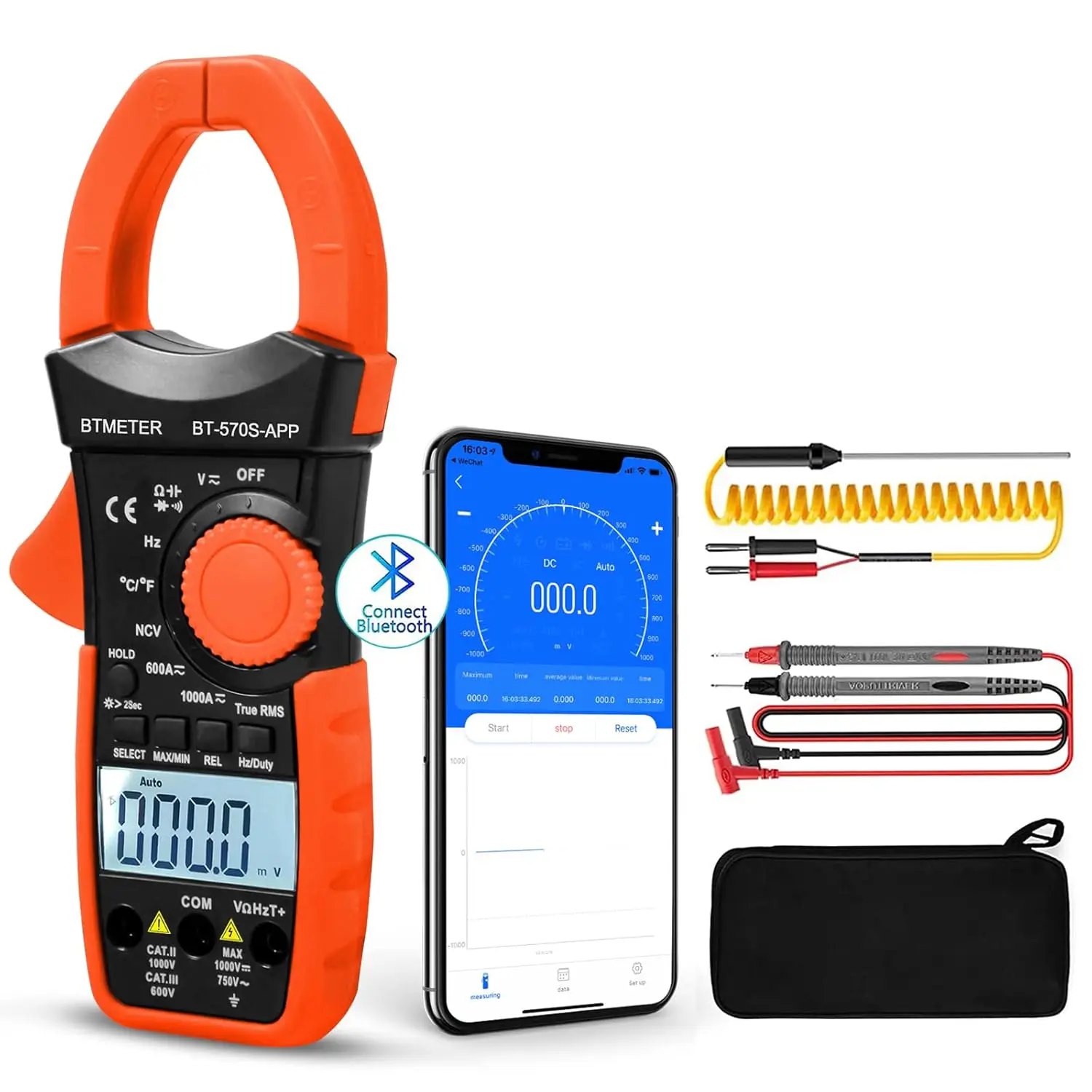 

BT-570S Digital Clamp Multimeter, 6000 Counts TRMS, Auto Ranging Voltage Tester, AC/DC Volt, Amp, Ohm, NCV, Temperature, Capacit