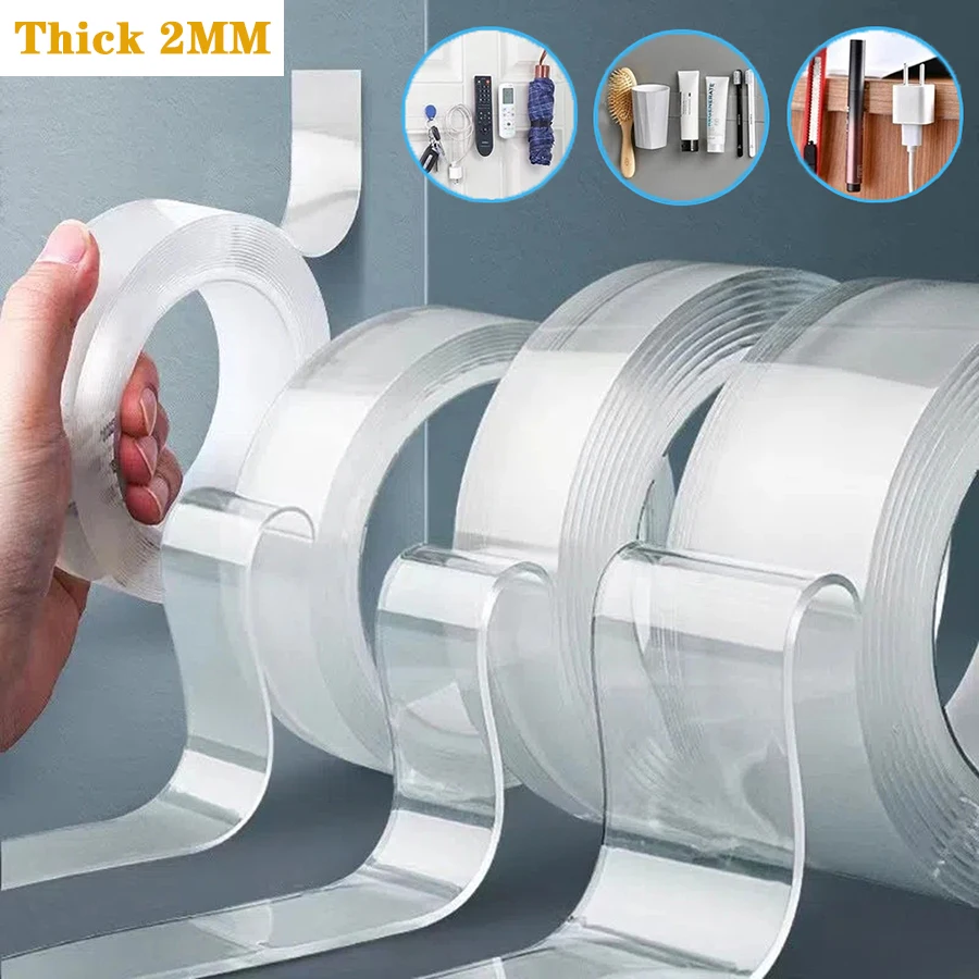 2CM Thick 1/2/3Meter Nano Double Sided Tape Transparent NoTrace Reusable Waterproof Adhesive Tape Cleanable Home Accessories