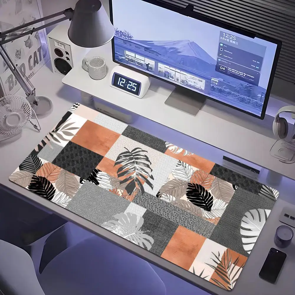 Large Tropical Leaf Carpet Mouse Pad, Non-Slip Rubber Base, Washable Desk Mat with Precision Stitched Edges, Extended Gaming