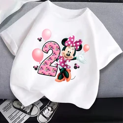 Minnie Mouse Children T-Shirt Birthday Number 1-9 Cute Anime Cartoon Clothes Kids Girls T Shirt Casual Tops Gifts Photo Prop