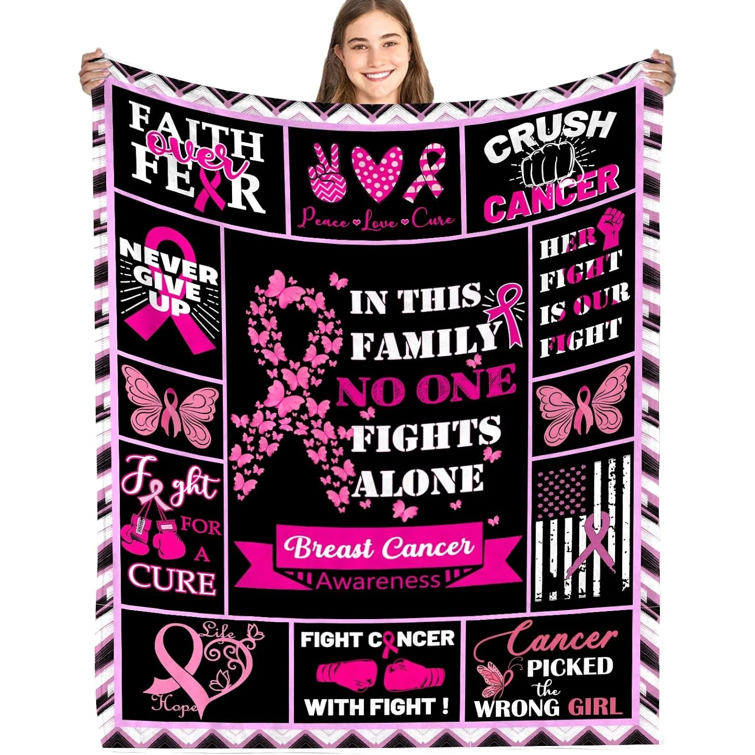 

Одеяло с раком молочной железы для женщин, подарки для выжигания рака молочной железы, вдохновляющие подарки для женщин, одеяло Get Well, подарок 50X60 дюймов