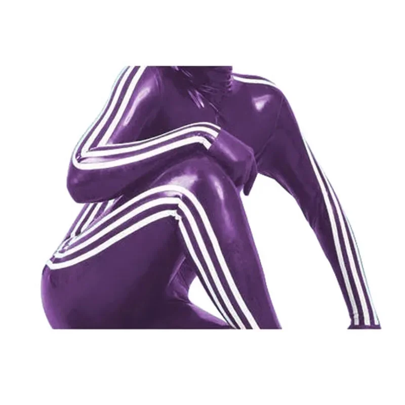 Handmade Latex Catsuit Rubber Gummi Purple and White Bodysuit Size XXS-XXL for Women Custom Made