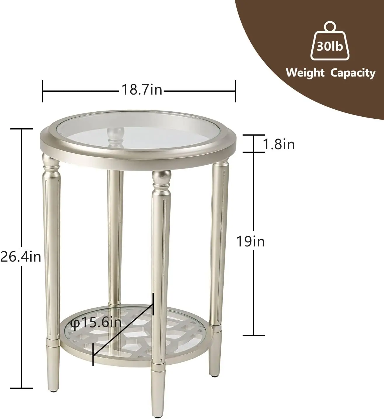 

Modern Round End Table, 2-Tier Champagne Side Table with Tempered Glass Tabletop, Wood Accent Table with Storage Shelf