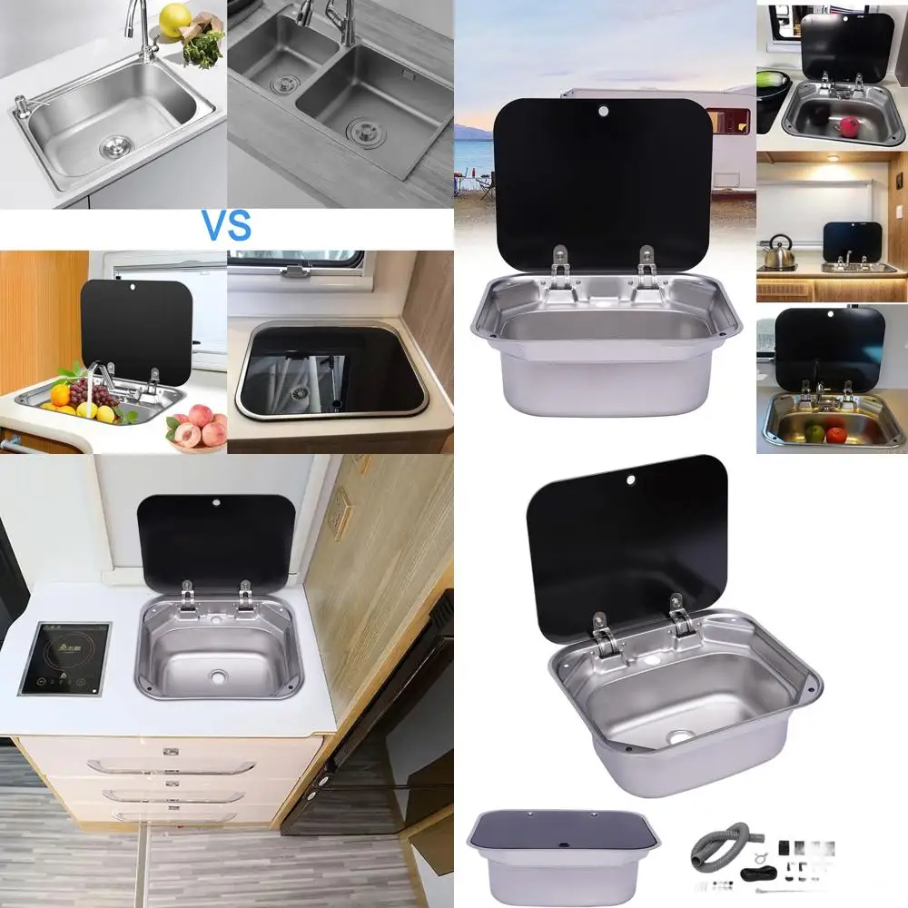 

17 Single Bowl Undermount RV Kitchen Sink with Stainless Steel Basin and Lid Cover for Bar, Camper, and Outdoor BBQ