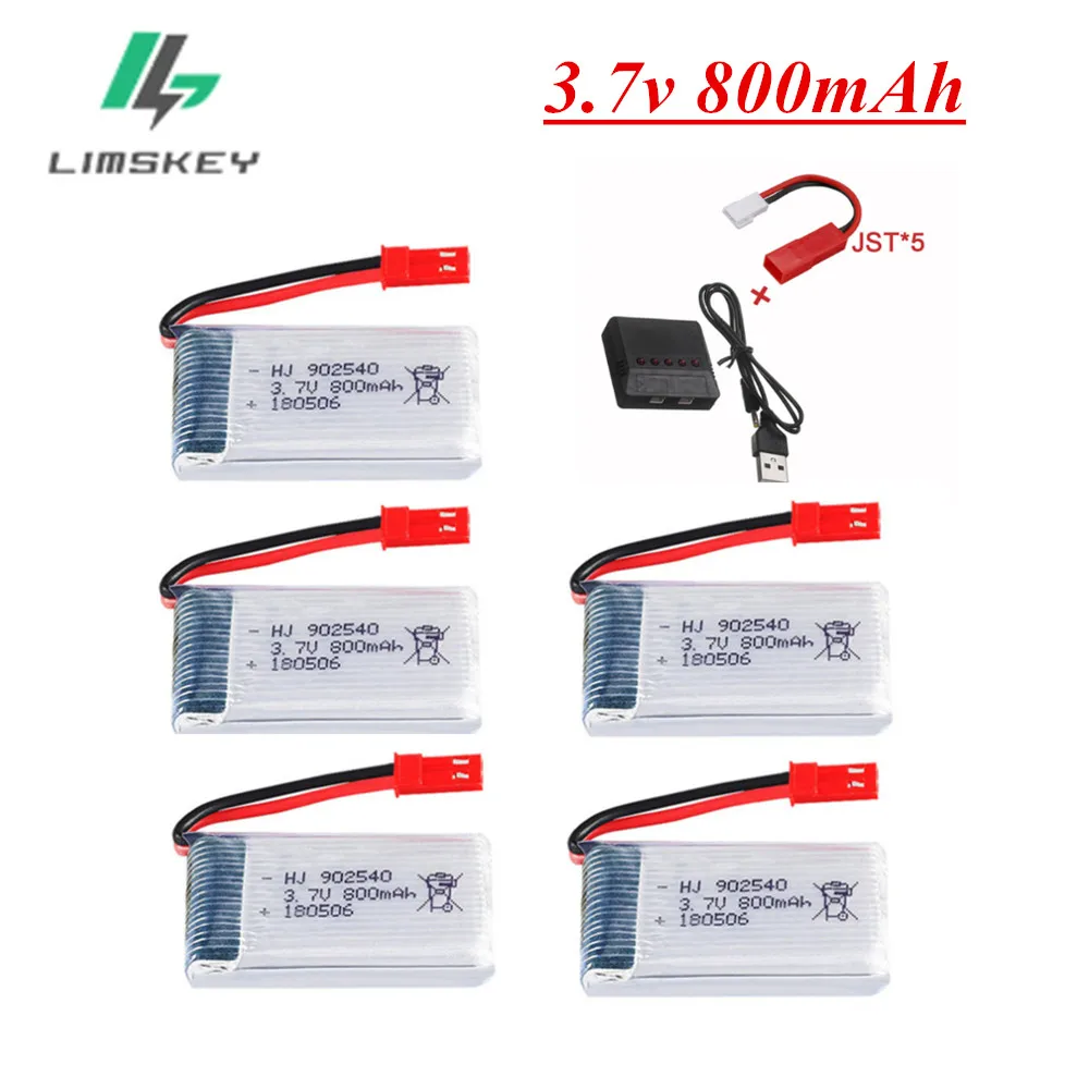 JST Plug 3.7V 800mAh Lipo Battery + Charger for X400 X500 X800 HD1315 HJ818 HJ819 X25 RC Quadcopter Drone Spare Part vs 1000mah