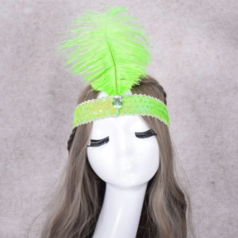 1PC Cute Feather Headband Flapper Sequin Headpiece Costume Head Band different colors Party Favor