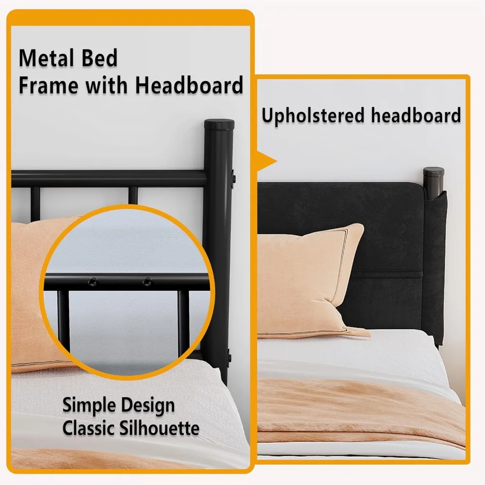 إطار سرير معدني كوين عالي التحمل مقاس 14 بوصة مع مساحة تخزين، سهل التجميع، لا حاجة إلى صندوق زنبركي، كريم أساس قوي للمرتبة