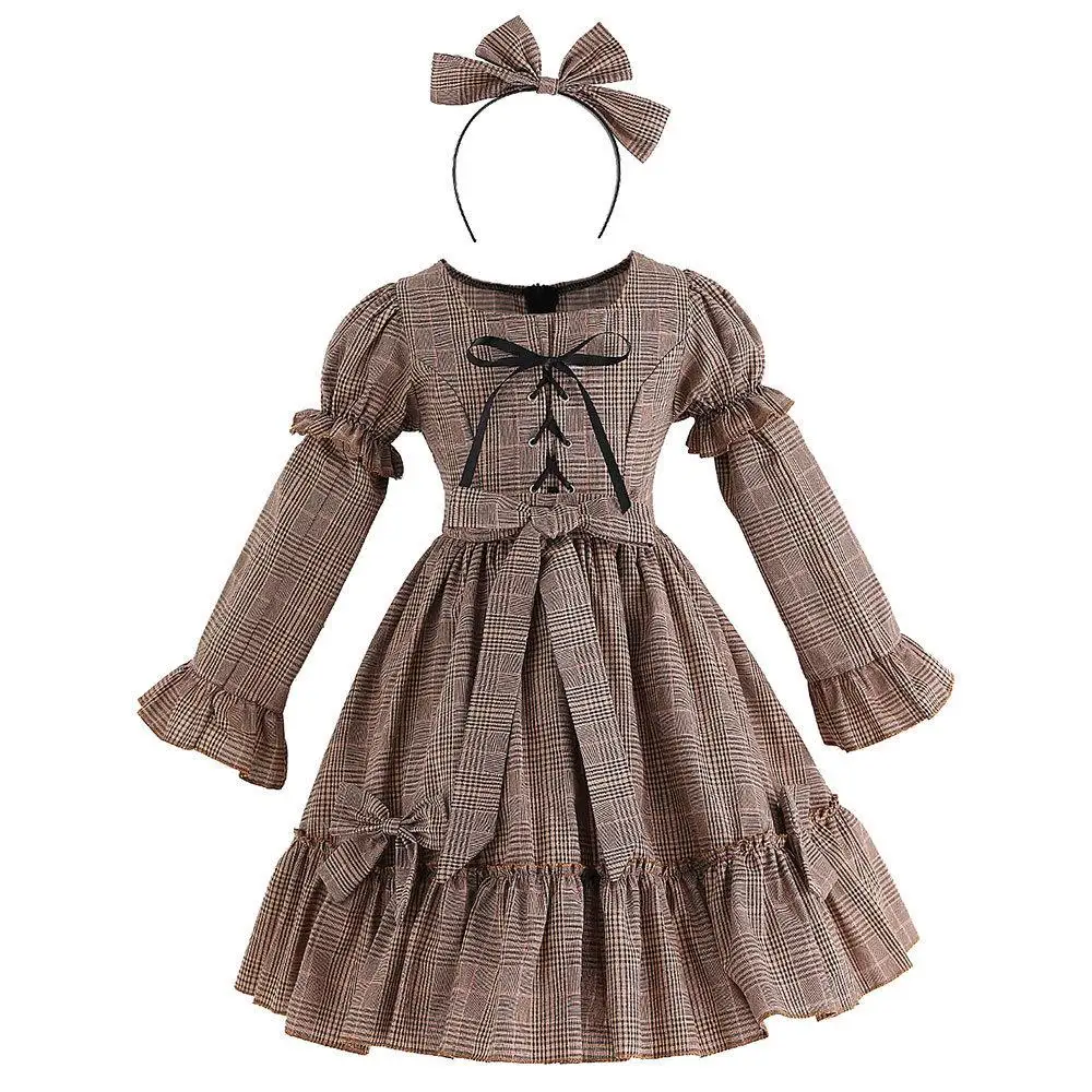 أطفال بنات لوليتا اليابانية منقوشة القوس فستان الأطفال التصوير دعوى فرنسا خادمة تحقق تأثيري ازياء