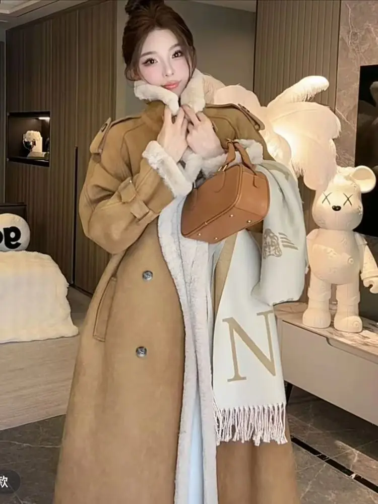 

Autumn Winter Long Thicken Stand Collar Cardigan Fashion Female Knitted Jacket Natural Wool Coat Thermal Vintage Solid Coat C285