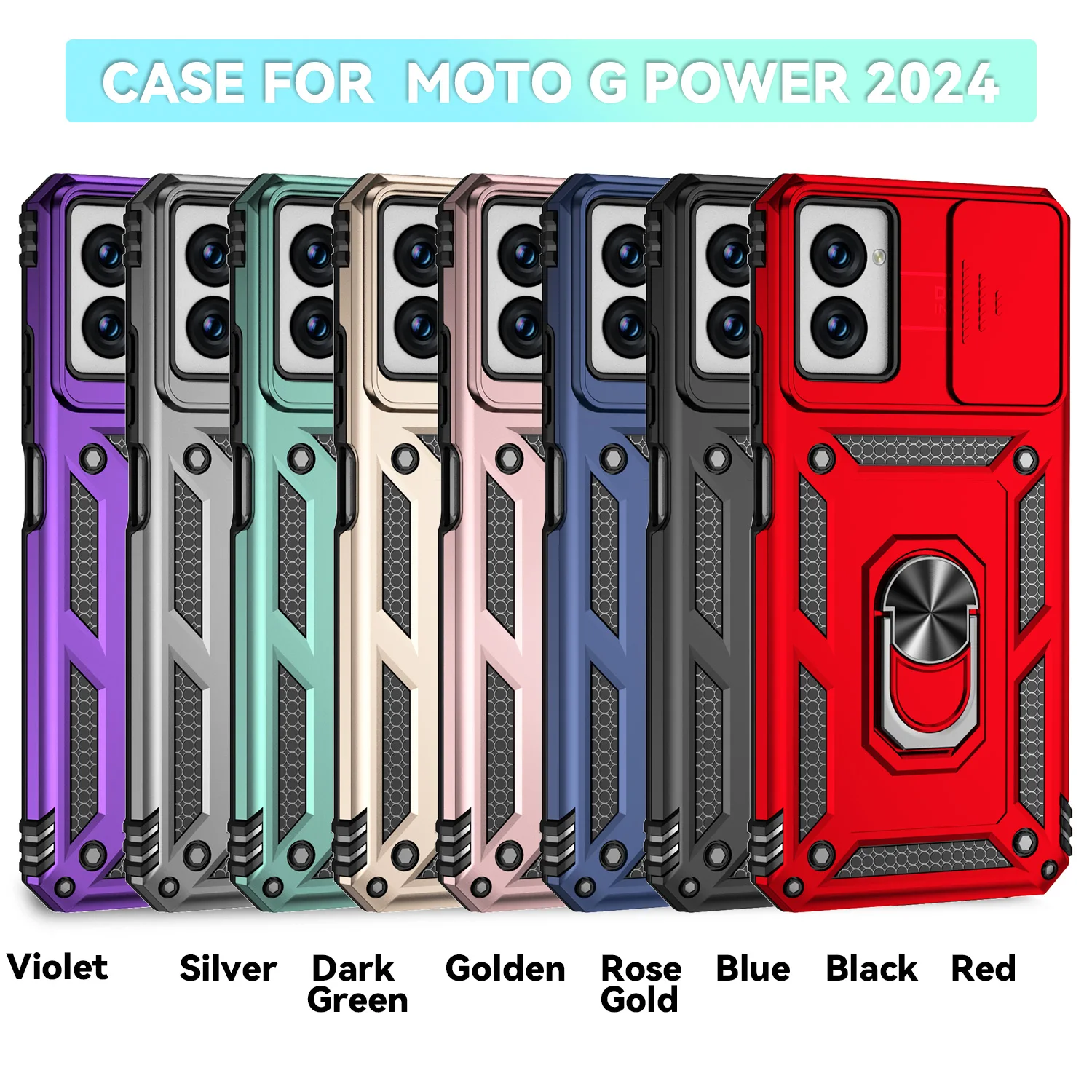 Military Slide Push Window Shockproof Phone Case For Motorola Moto G Power Play Stylus 5G 2024 Metal Ring Holder Back Cover