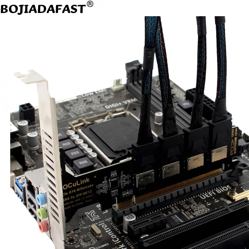 

PCI-E 4.0 16X to 4 Oculink SFF-8612 Port Adapter Expansion Riser Card For U2 NVME SSD MB Supports PCIe x4x4x4x4 Bifurcation