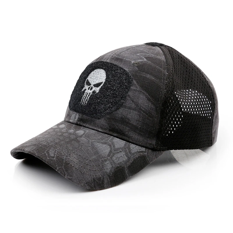 2024 New Summer Camouflage Skull Baseball Mesh Cap Adjustable Airsoft Outdoor Tactical Hiking Casquette Hats For Men Women