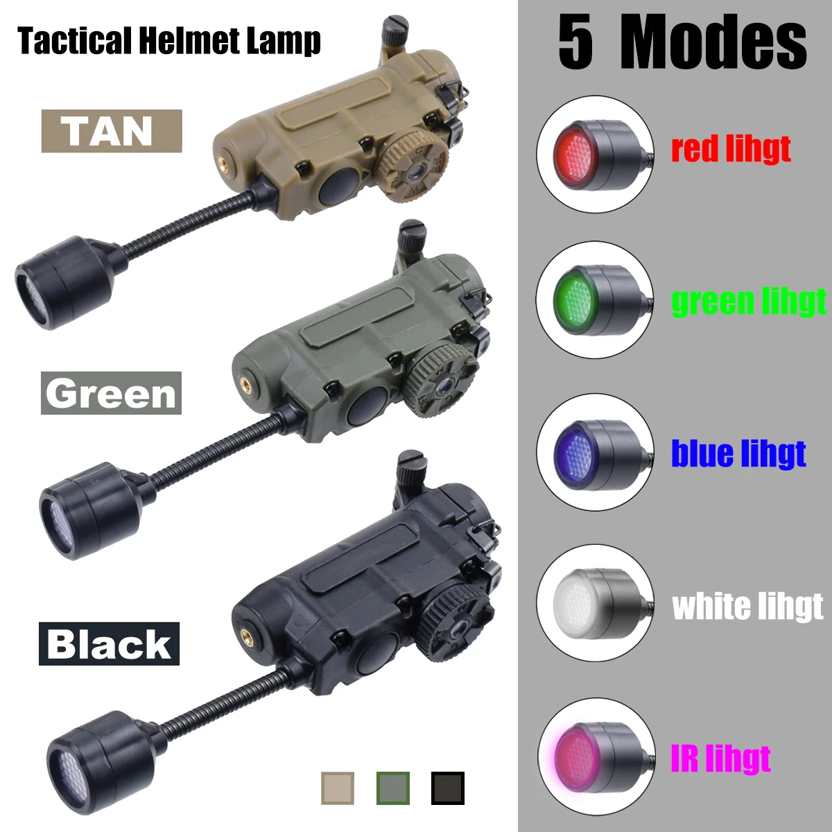 

Tactical Helmet Strobe Light,Sidewinder LED Helmet Light,White Red Green Blue IR Light,Stalk Arc Rail Helmet Clip FlashLight