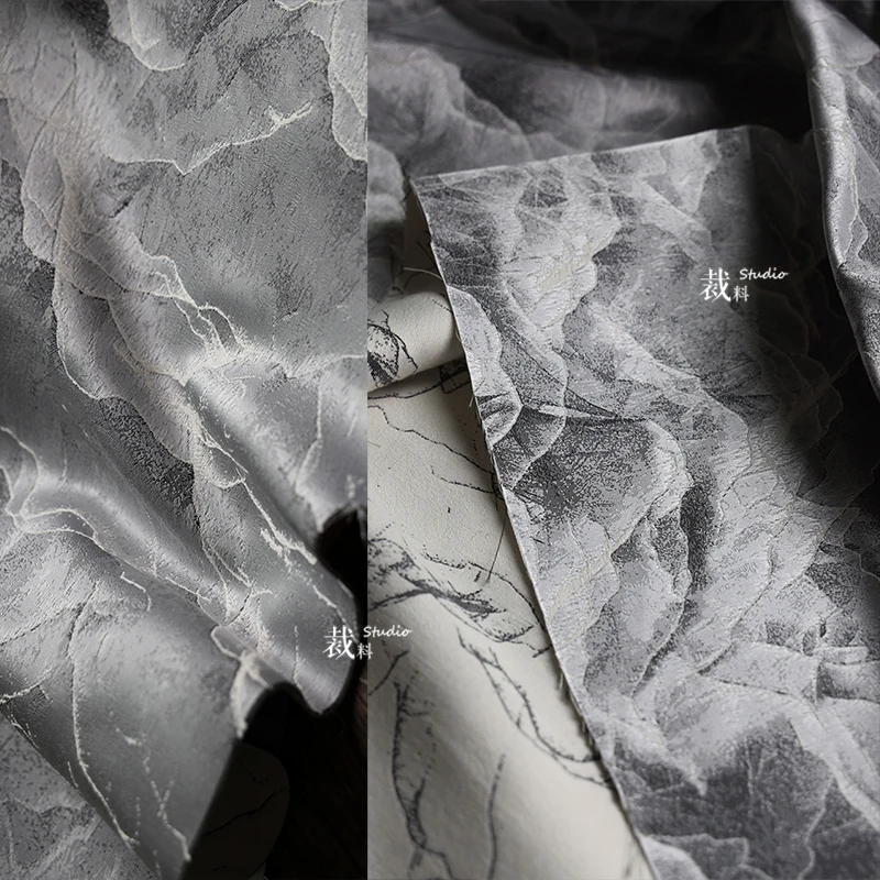 Double Sided Jacquard Fabric Texture Satin Silhouette Hanfu Chinese Style Designer Cloth for Diy Sewing Pure Polyester Material